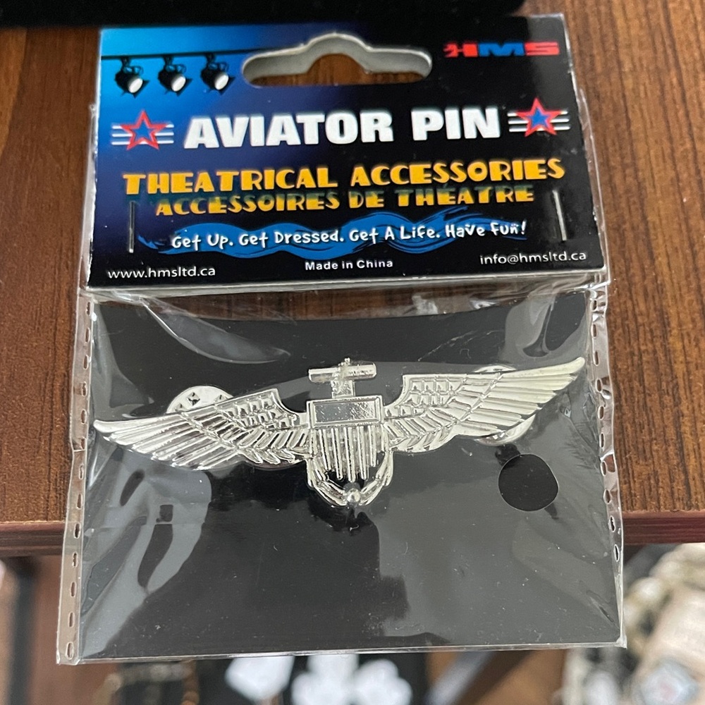 Silver tone theatrical Winged Aviator Pin